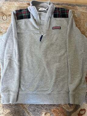 Vineyard Vines Women's XS Grey Plaid Accent 1/4 Zip Shep Shirt Pullover